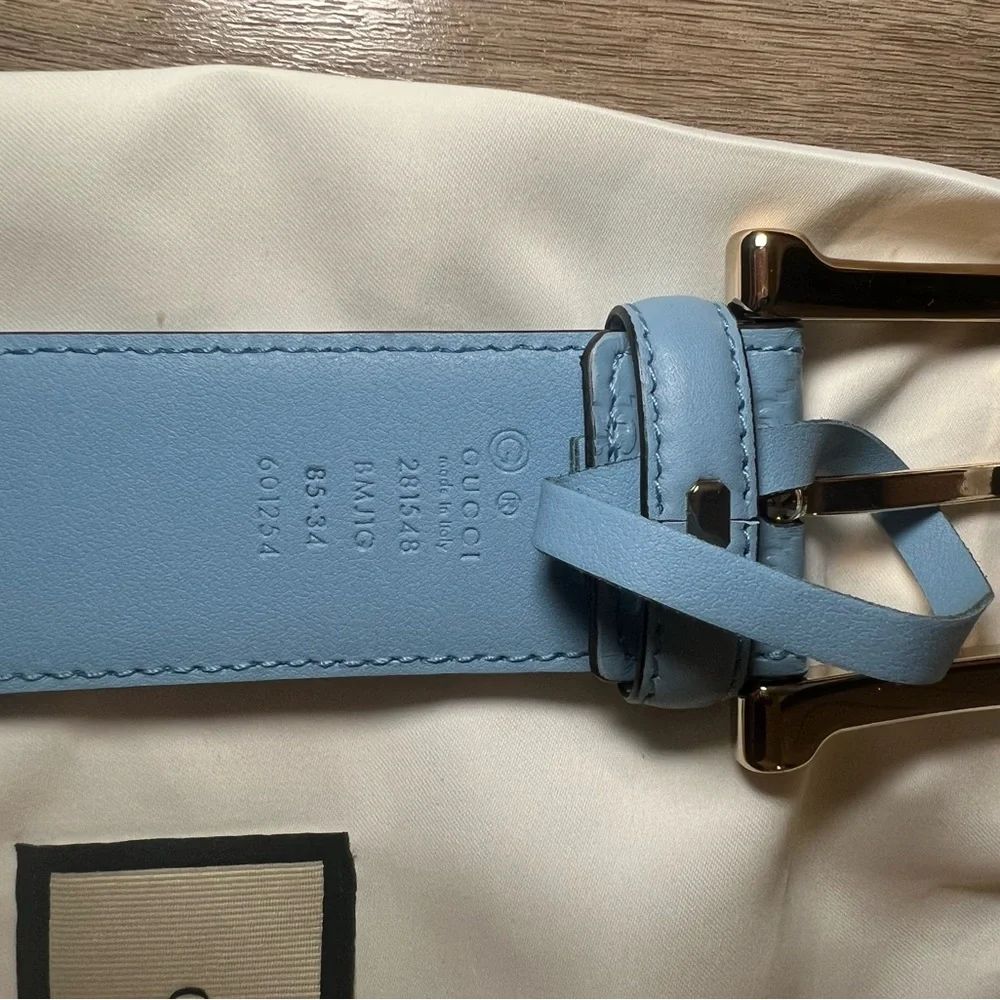 NWOT Gucci Sky Blue Embossed Belt - Picture 3 of 10
